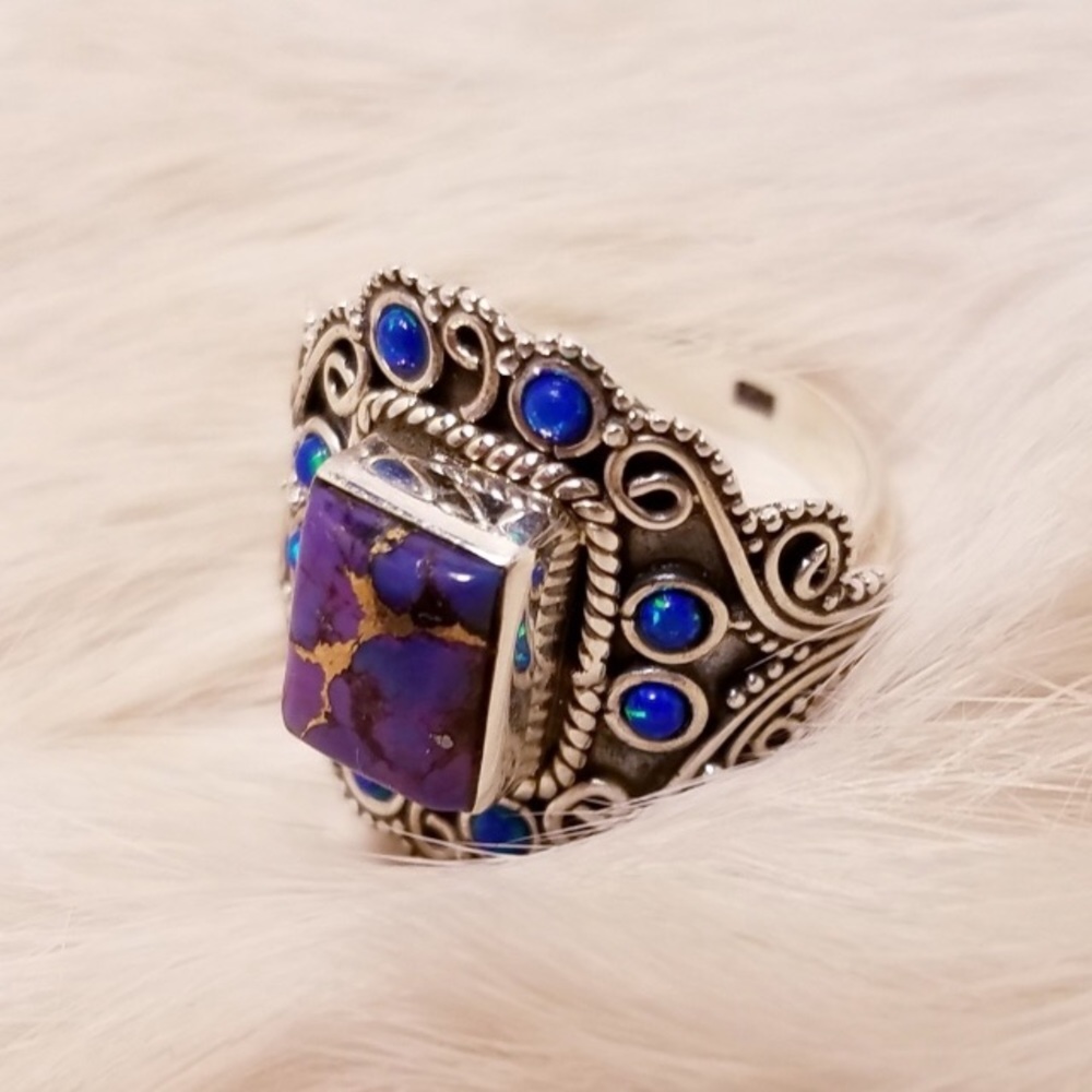 Genuine purple turquoise/opal sterling silver ring